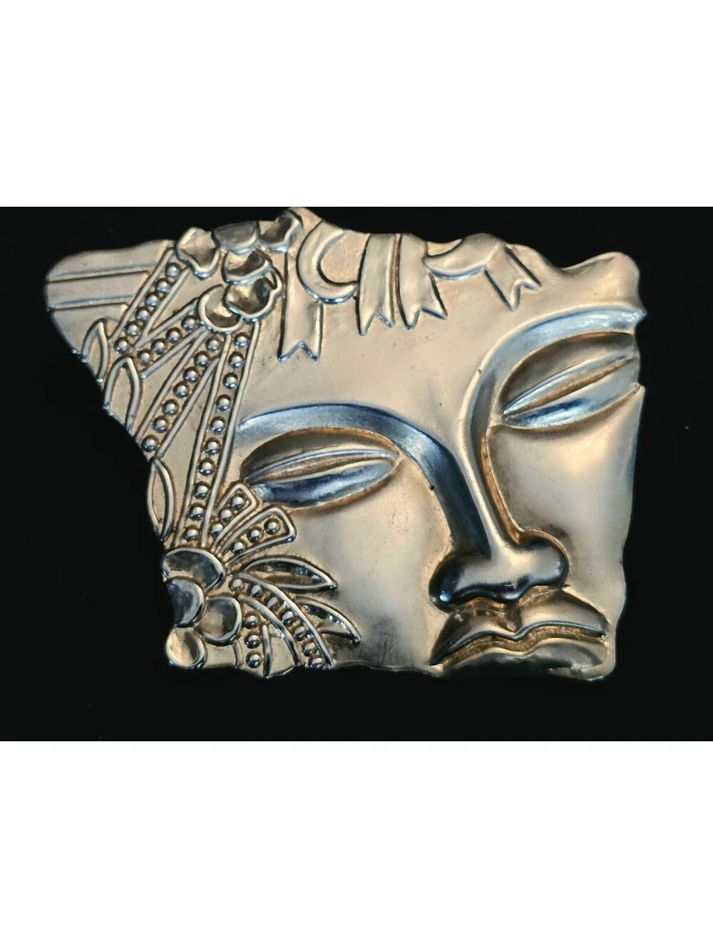 Vintage Art Deco Style Gold Tone Mask Face Statement Brooch